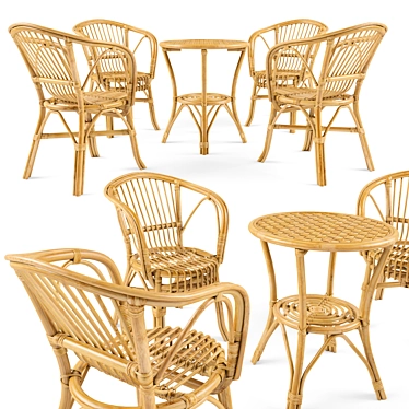 Realistic Garden Rattan Furniture Set 3D model image 1 