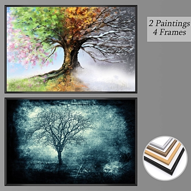 Elegant Wall Art Set with Frame Choices 3D model image 1 