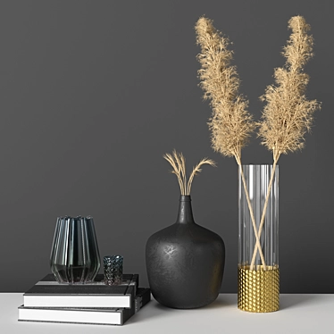 Ethereal Pampas Grass Decor Set 3D model image 1 