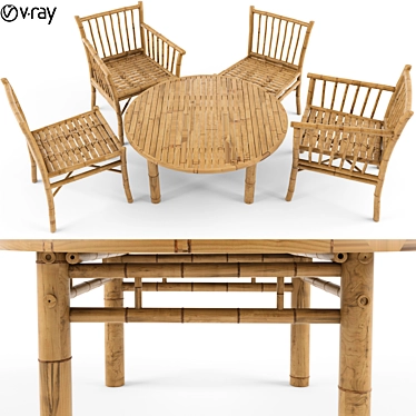 Bamboo Bliss: 1000mm Table & 450mm Chair Set 3D model image 1 