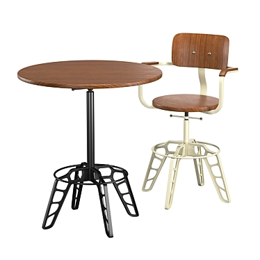 ROCKEE Steel Cafe Chair - Industrial Vintage Table and Chair Set 3D model image 1 