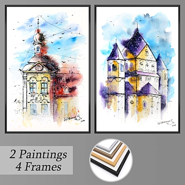 Diverse Wall Art Set with Frames 3D model image 1 