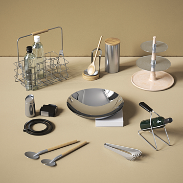Elegant Stainless Steel Kitchen Accessories 3D model image 1 