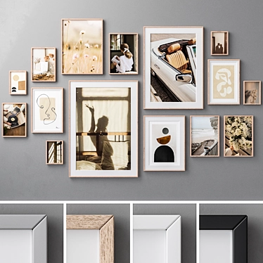 Elegant Wall Frame Set - 15 Frames, 4 Colors 3D model image 1 