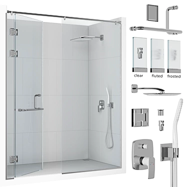 Sleek Frameless Shower Set 3D model image 1 