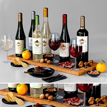 Fruit & Wine Extravaganza: Citrus, Orange, Red & White Wine, Jamon, Walnut 3D model image 1 