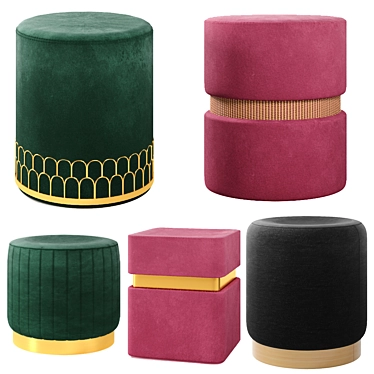 Luxurious Velvet Poufs: Perfect for Any Space 3D model image 1 