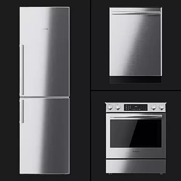 Bosch Kitchen Set: HEI8056U Cooker, B11CB50SSS Fridge, SHX3AR75UC 3D model image 1 