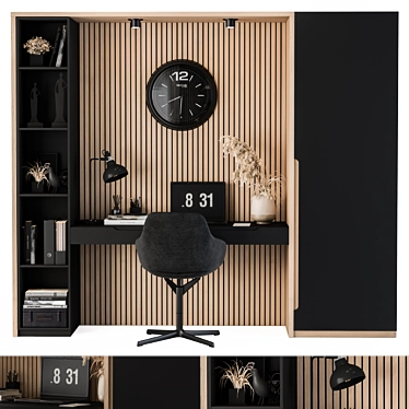 Elegant Black Wood Home Office 3D model image 1 