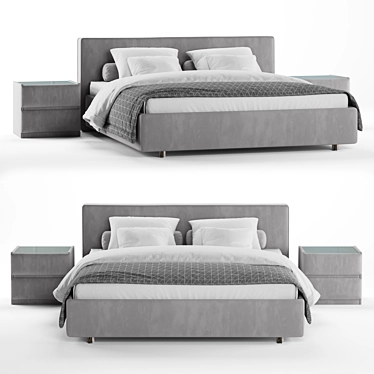 Title: Luiza Grand Bed with Oscar Side Tables 3D model image 1 