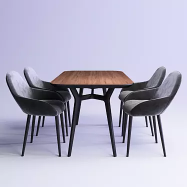 Unika Johann Walnut Table with Ervin Designer Chairs 3D model image 1 