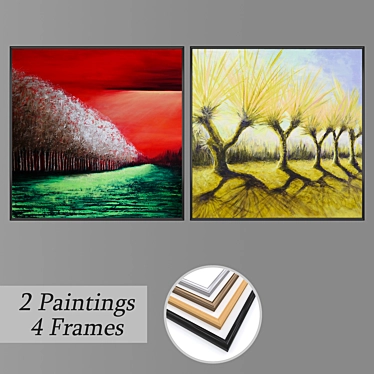 Modern Wall Art Set with Frames 3D model image 1 