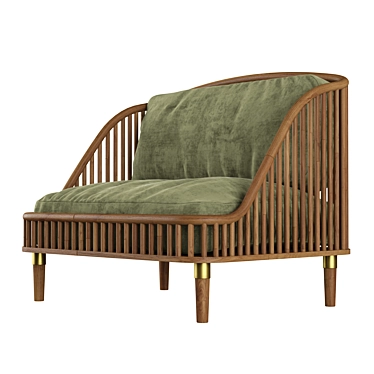 Modern Wood and Fabric Love Seat 3D model image 1 