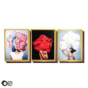 Flower Head Woman Art Framed 3D model image 1 