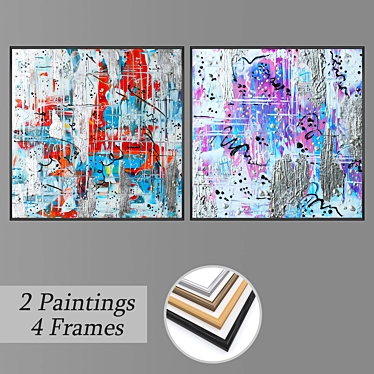 Artistic Wall Paintings Set with Various Frames 3D model image 1 