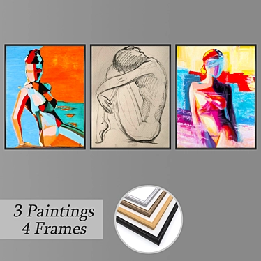 Versatile Set of 3 Wall Paintings 3D model image 1 