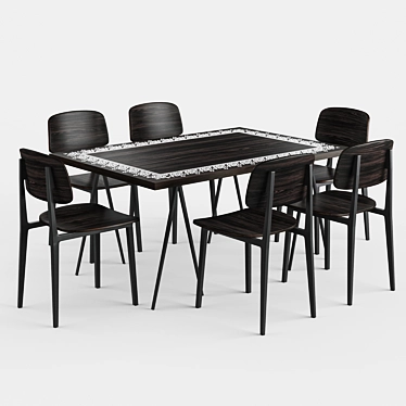 Ebony Dinning Set: Table & Chairs 3D model image 1 