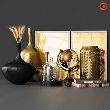 Golden Luxury Decor Set 3D model image 1 