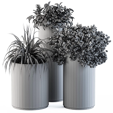 Deluxe Metal Pot Set - Outdoor Greenery 3D model image 1 