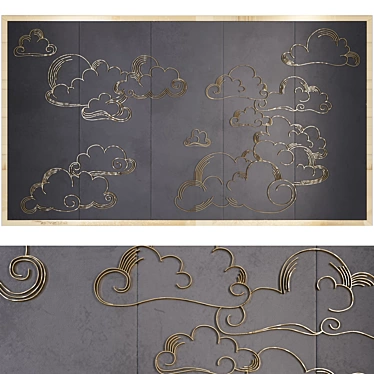 Golden Cloud Waves Wall Panel 3D model image 1 