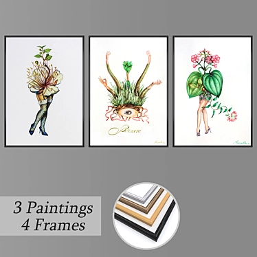 Gallery Vibes: Set of Modern Wall Paintings 3D model image 1 