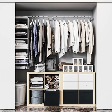Modular Wardrobe Organizer Set | Ikea Built-in Storage 3D model image 1 