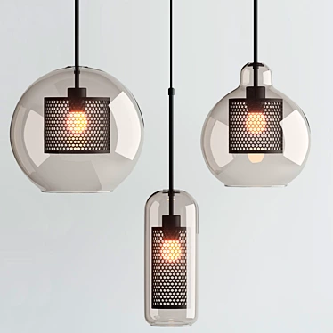 Industrial Glass Pendant Lights Set 3D model image 1 