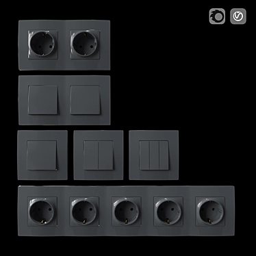 Gray Socket Set & Switches 3D model image 1 