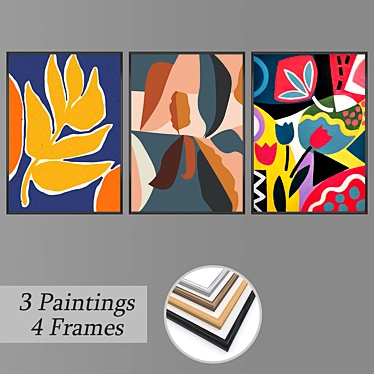 3-Piece Wall Painting Set with 4 Frame Options 3D model image 1 