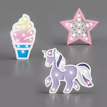 Wooden Nightlights Collection: Unicorn, Ice Cream, Star 3D model image 1 