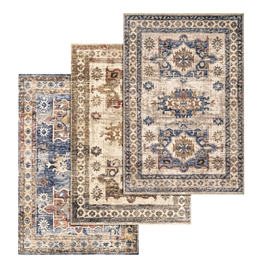 Luxury Set of 3 Carpets | High-Quality Textures 3D model image 1 
