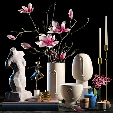 Ceramic Decor Set: Sculptures, Vase, Pot & Scented Candle 3D model image 1 