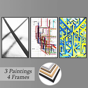 Elegant Trio: Wall Paintings Set 3D model image 1 