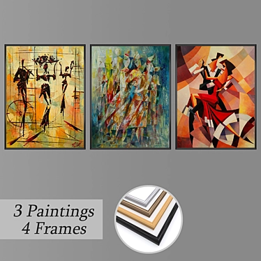 Artistic Trio: Paintings & Frames 3D model image 1 