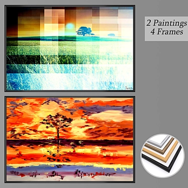 Versatile Set: 2 Wall Paintings with 4 Frame Options 3D model image 1 