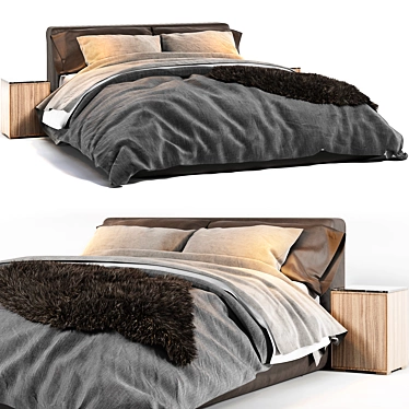 Sleek Modern Bed with Bear Skin Detail 3D model image 1 