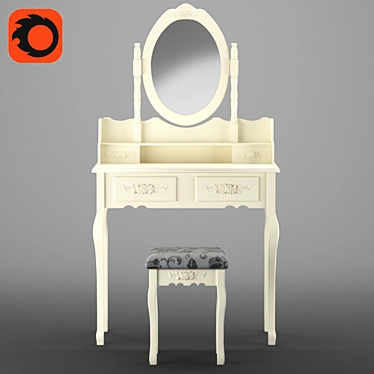 Elegant Vanity Set: Mirror & Stool 3D model image 1 