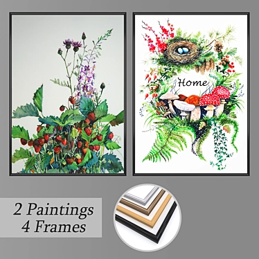 Modern Wall Art Set with Varied Frames 3D model image 1 