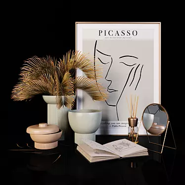 Autumn Vibes Decor Set: Picasso Print, Vases, Palm Branches 3D model image 1 