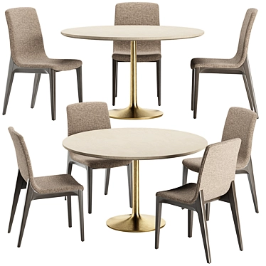 Brass Base Brown Marble Dining Table with Talin Chairs 3D model image 1 