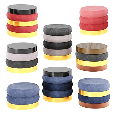 Adjustable Color Velvet Poufs 3D model image 1 