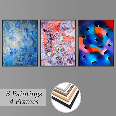 Artistic Trio: Wall Paintings Set 3D model image 1 