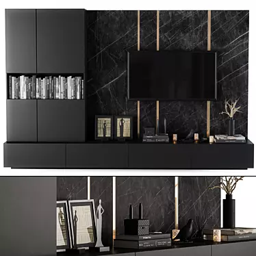 Elegant Black Marble TV Wall 3D model image 1 
