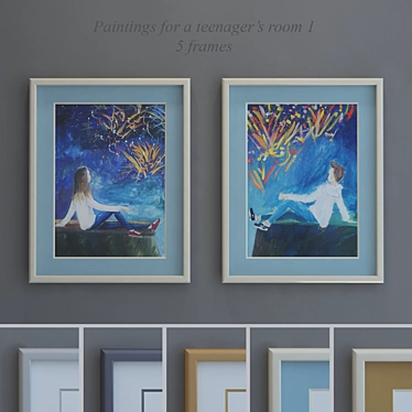 Teen Room Paintings: 5 Frame Options 3D model image 1 