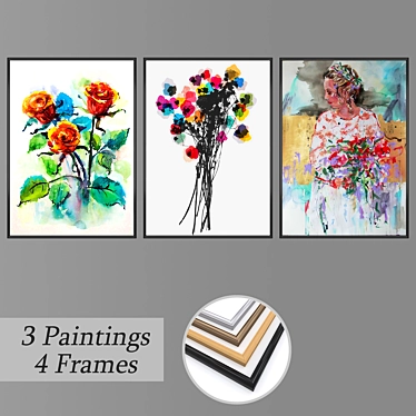 Artistic Collection: 3-piece Wall Paintings with Frame Options 3D model image 1 