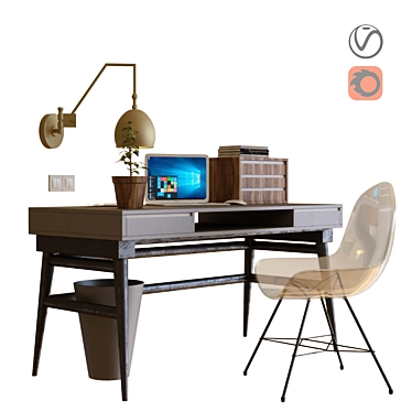 Modern Workstation Desk 3D model image 1 