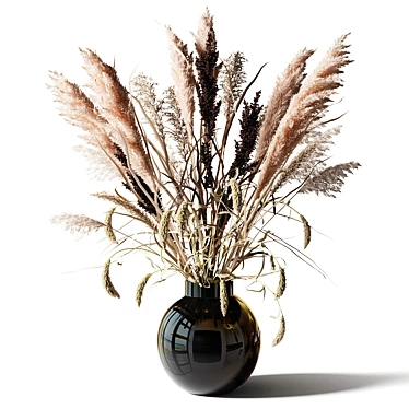Elegant Tall Grass Bouquet in Black Vase 3D model image 1 