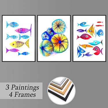 3-Piece Wall Painting Set with Multiple Frame Options 3D model image 1 