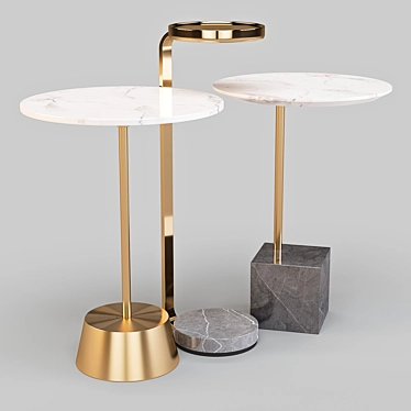 Sleek Marble and Metal Side Tables Set 3D model image 1 