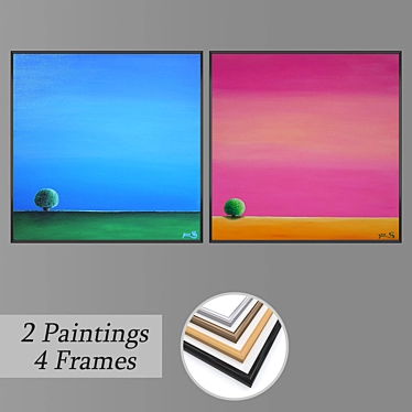 Artistic Trio: Set of 2 Wall Paintings 3D model image 1 